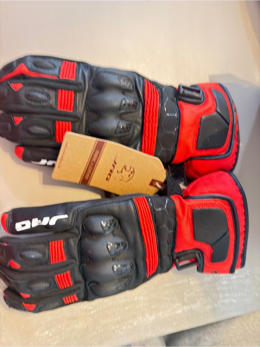 Jag  Black and Red Reinforced Riding Gloves (motorcycle)